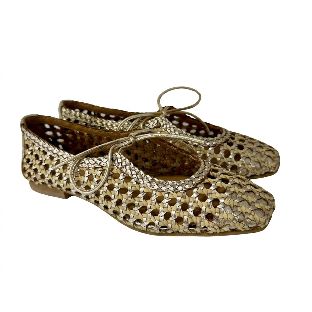 Bailarinas de Piel Trenzada Gold & Tan Gioseppo Worden Platinum